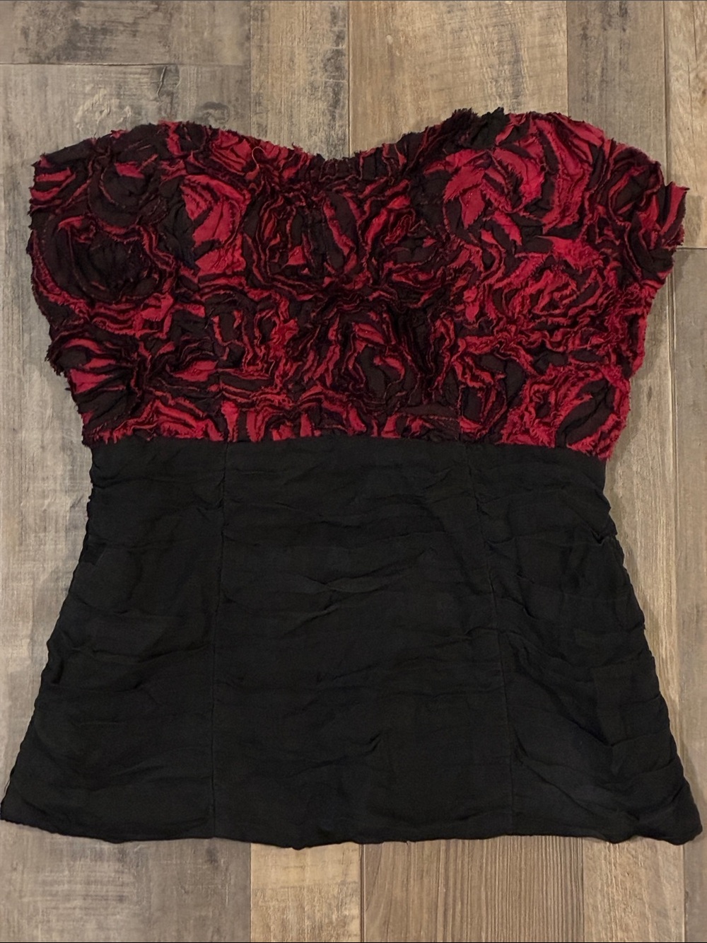 bebe Red & Black Strapless Floral Bustier Camisole